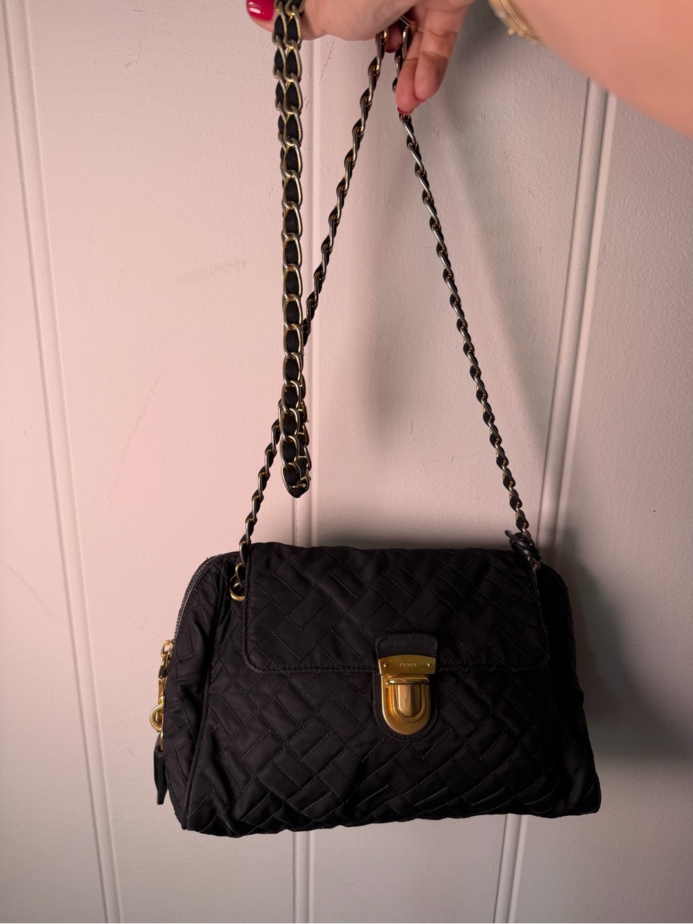 Prada Black Quilted Crossbody Bag with Gold Chain - Picture 6 of 15